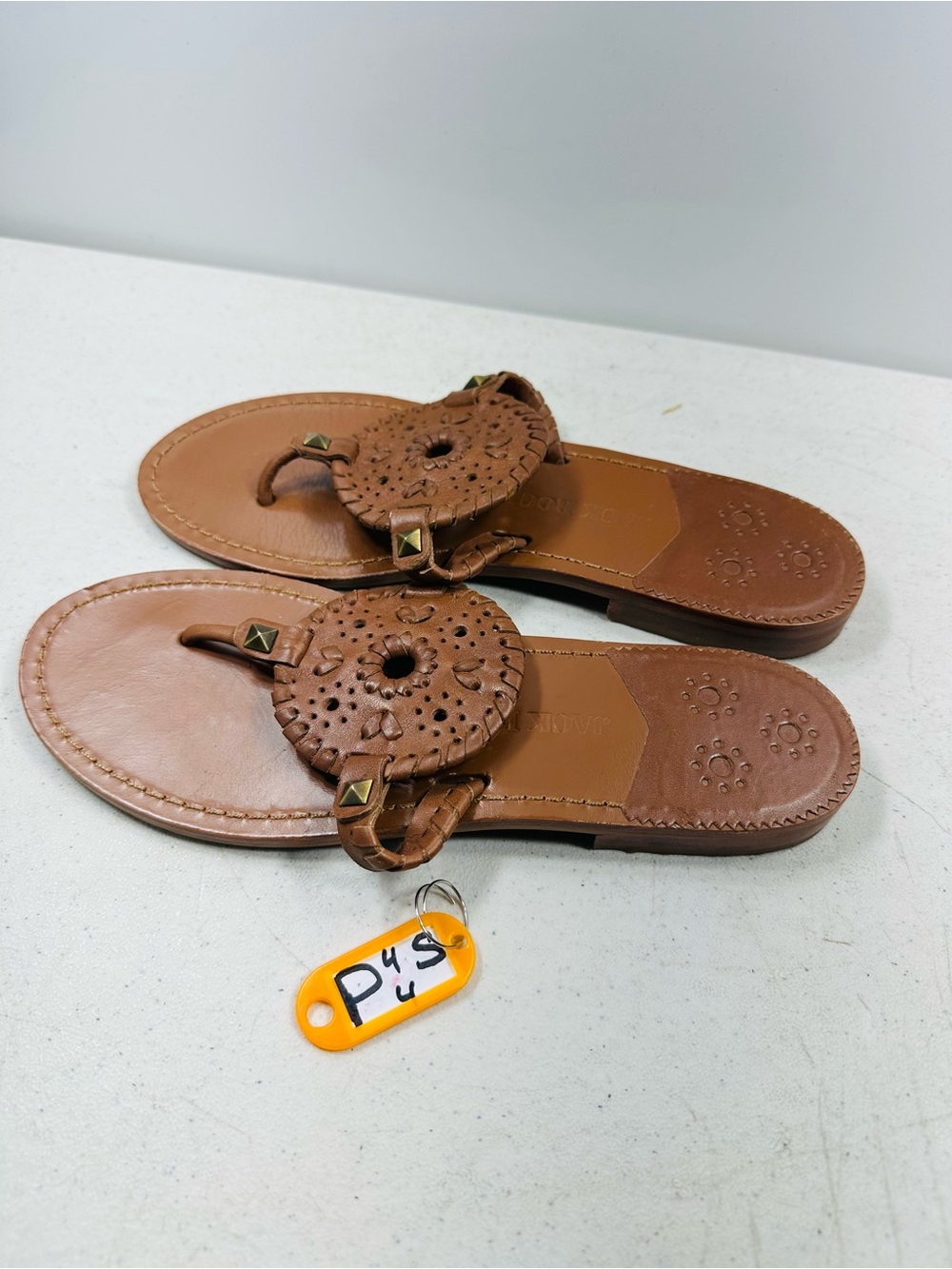 EUC Jack Rogers Sandals Women's Size 7,5 Coral Orange Pink Woven Medallion 
